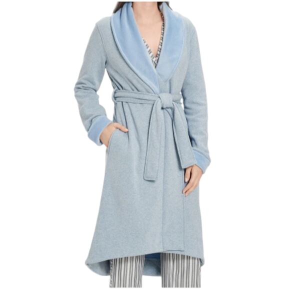 UGG Duffield II Fresh Air Heather Robe Blue Fleece Lined Women's Size M - Picture 1 of 5